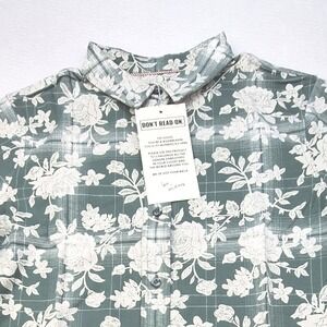 Wildfang Essential Button Up Shirt Womens XS Green Floral Plaid Cotton Preppy